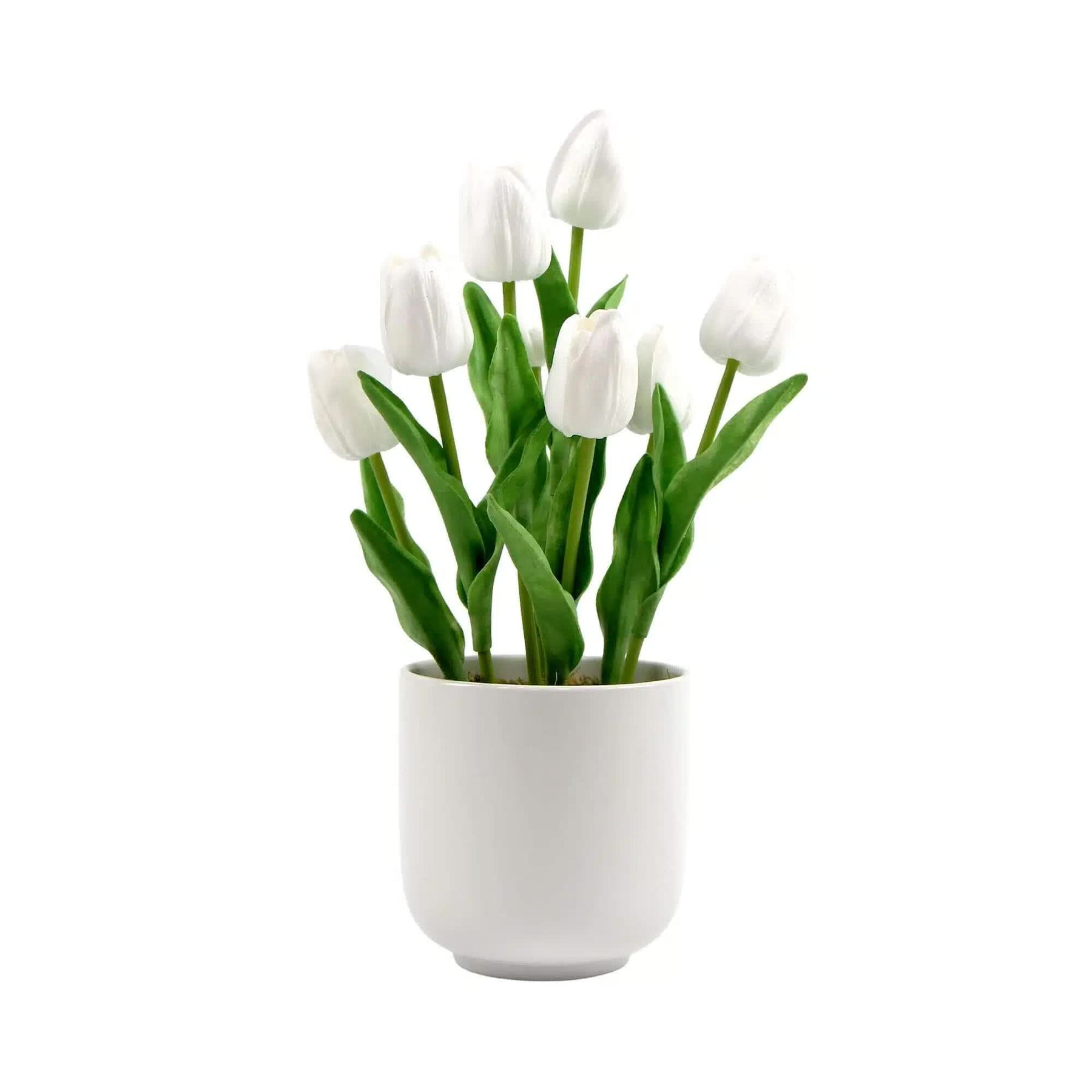 Artificial Flowering White Tulip Arrangement 35cm in Ceramic Bowl - Indoor Use - SuperSaverAU - view 1