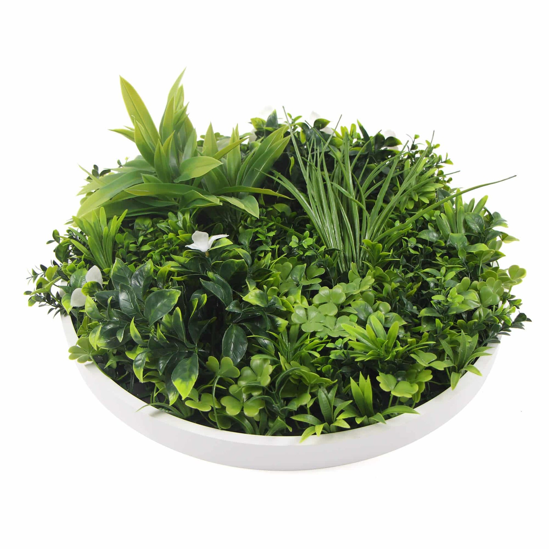 Large Flowering White Artificial Green Wall Disc 100cm UV Resistant White Frame - SuperSaverAU - view 1