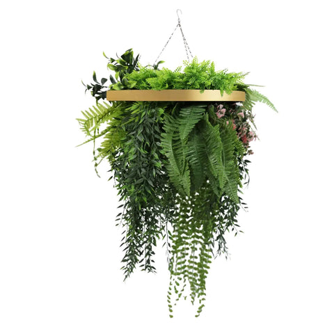 Premium Hanging Artificial Plant Arrangement 40cm UV Resistant Gold Frame - SuperSaverAU - view 1