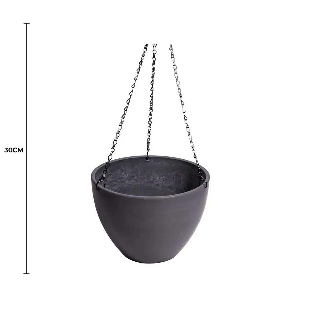 Designer Plants Hanging Grey Plastic Pot with Chain 30cm - Lightweight, Durable, Versatile - SuperSaverAU - view 2