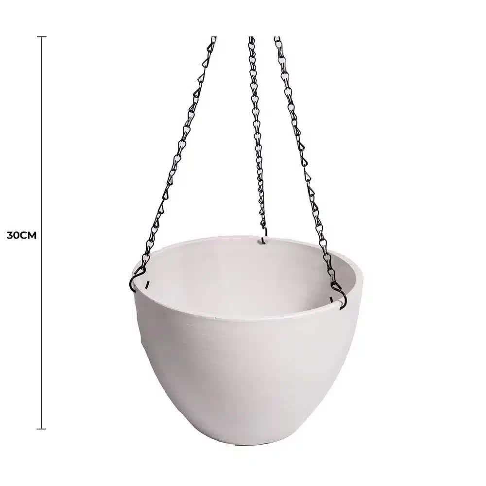 Designer Plants Hanging White Plastic Pot with Chain 30cm - Rustic White Finish - SuperSaverAU - view 2