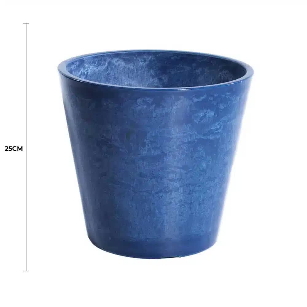 High Gloss Blue Garden Pot 25cm - Durable Recycled Plastic & Concrete - SuperSaverAU - view 2