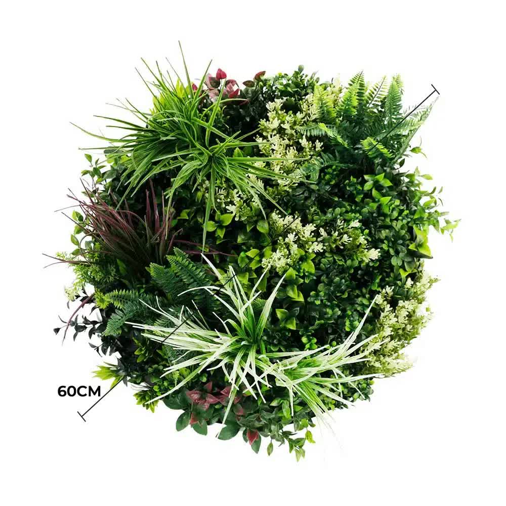Slimline 60cm Artificial Green Wall Disc Art - Fresh UV Resistant with White Frame - SuperSaverAU - view 2