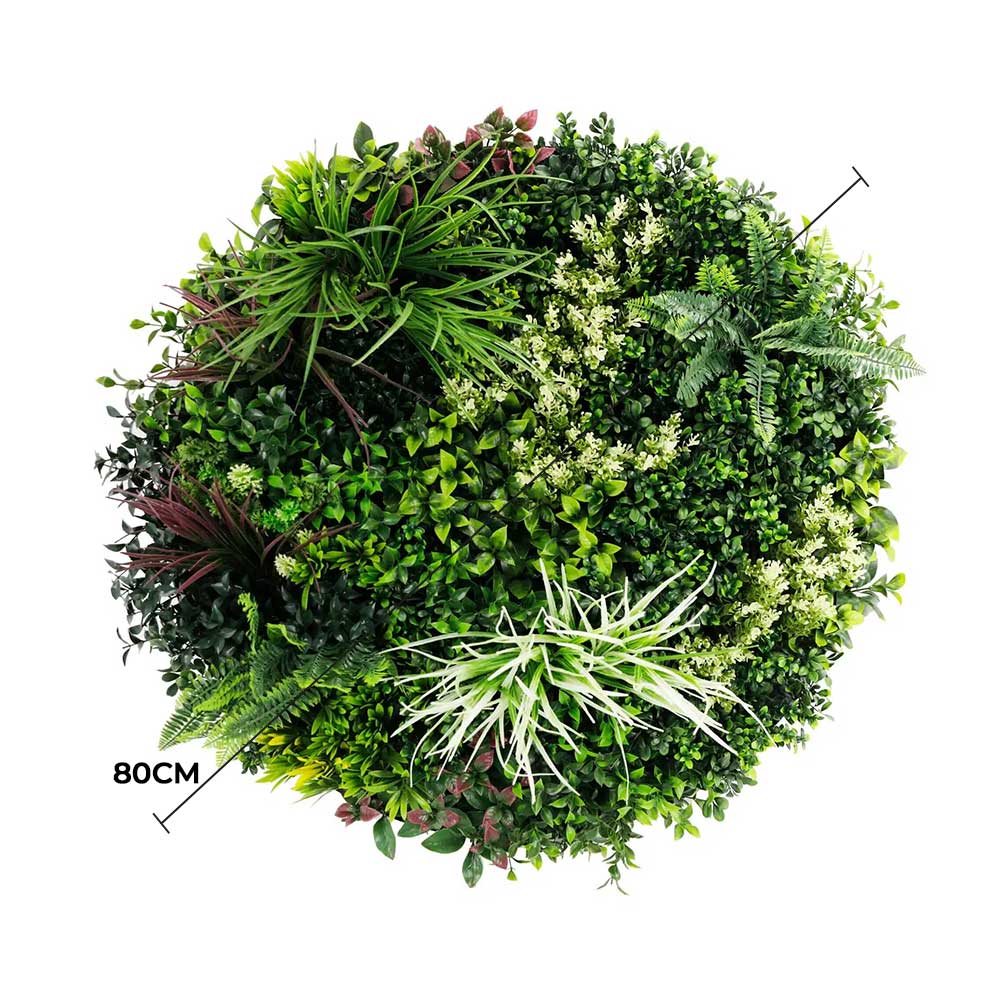 Slime-line 80cm Artificial Green Wall Disc Art UV Resistant White Frame - SuperSaverAU - view 2