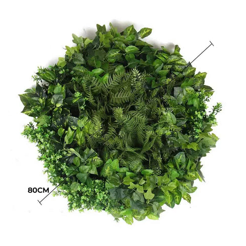 Slime-line Green Wall Disc 80cm Mixed Green Fern & Ivy - Easy Install Black Frame - SuperSaverAU - view 1