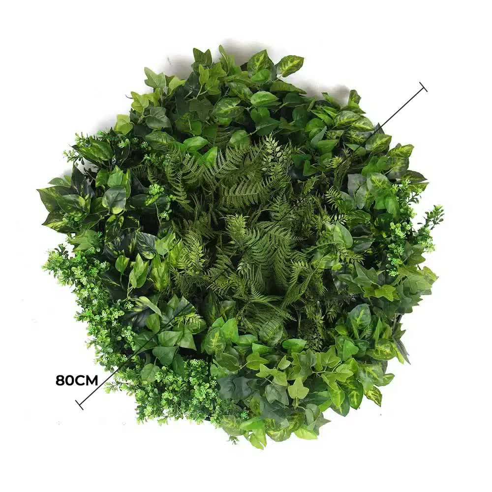 Slime-line Green Wall Disc 80cm Mixed Green Fern & Ivy - Easy Install Black Frame - SuperSaverAU - view 1