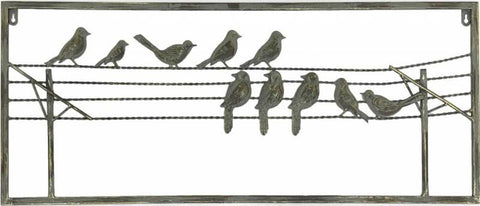 Bird On Wire Metal Wall Art 85cm - Silver & Gold Wash, Stylish Home Decor - SuperSaverAU - view 1