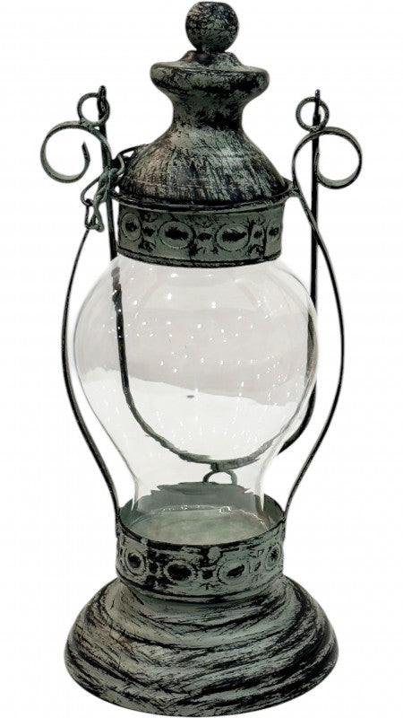 Premium David 39cm Grey Wash Glass Lantern Decorative Home Accent