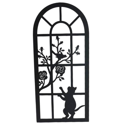 Cat By The Window Metal Wall Art 25x56cm - Black, Stylish Home Decor - SuperSaverAU - view 1