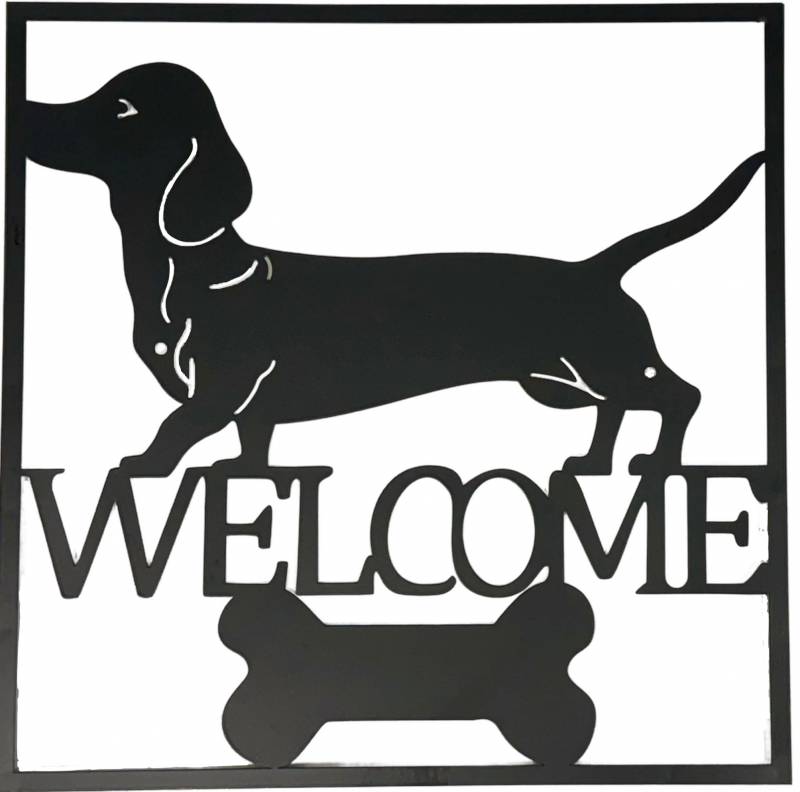 Welcome Dachshund Wall Art Metal Black 40x40cm Aesthetic Home Decor - SuperSaverAU - view 1