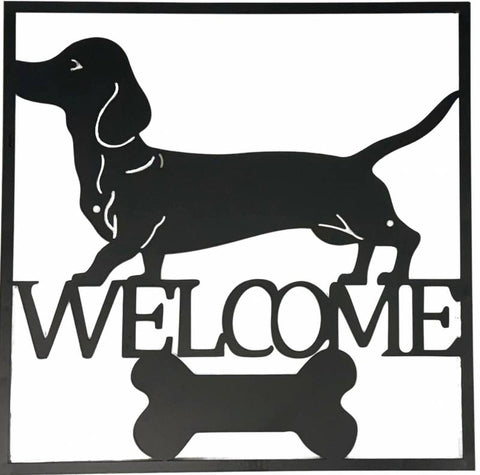 Welcome Dachshund Wall Art Metal Black 40x40cm Aesthetic Home Decor - SuperSaverAU - view 1