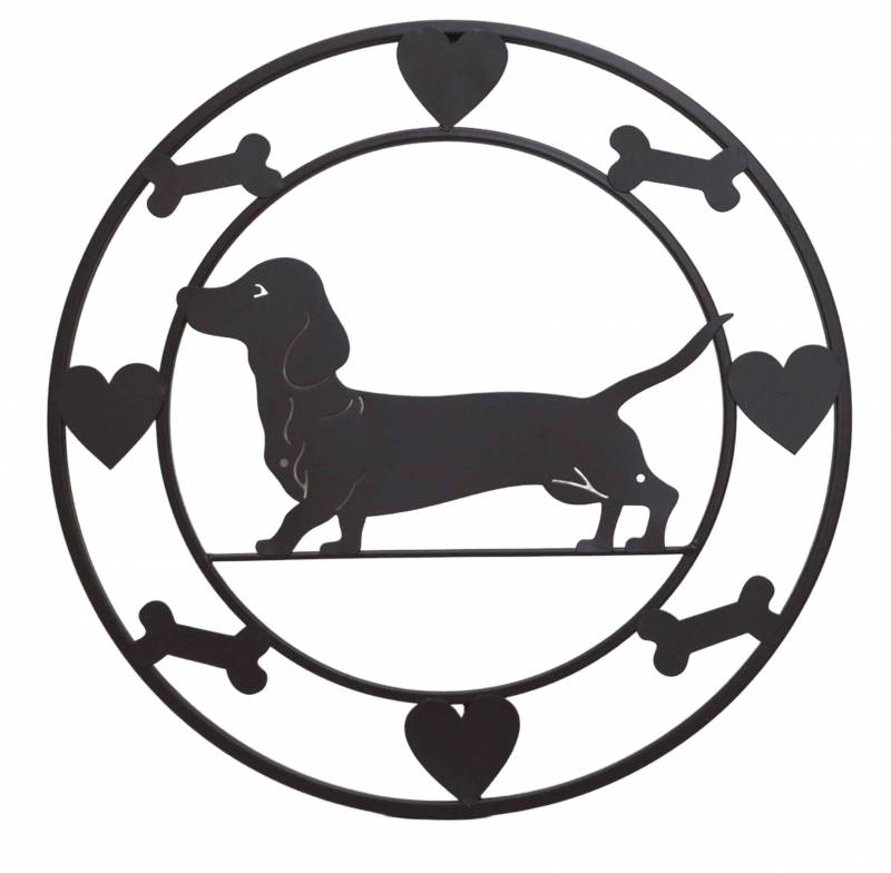 Round Dachshund Metal Wall Art 40cm - Black, Stylish Home Decor, 2kg - SuperSaverAU - view 1