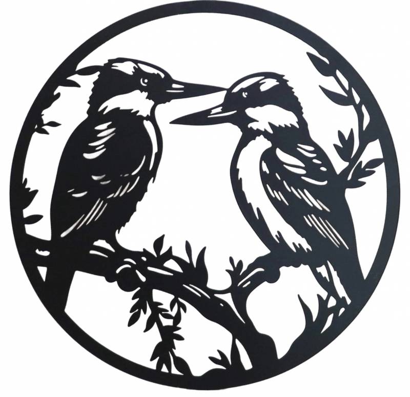 Round Happy Kookaburra Metal Wall Art 40cm - Black, Stylish Home Decor - SuperSaverAU - view 1