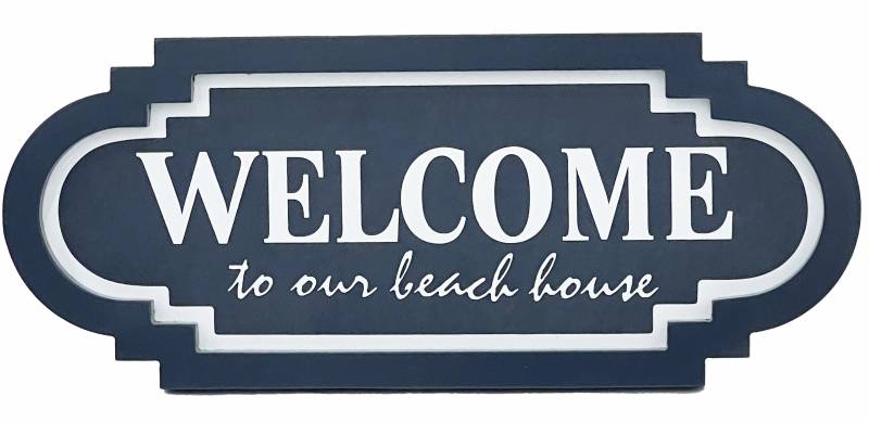 Welcome To Our Beach House Sign Wall Art Decor 48x20cm Metal Blue White - SuperSaverAU - view 1