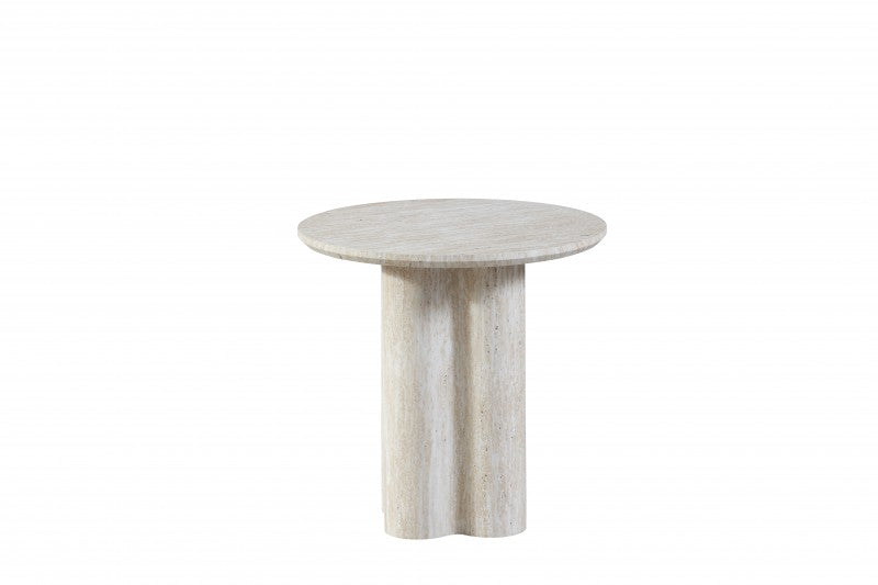 Signorina 50cm Travertine Look Round Side Table Modern MDF Timber Accent Table