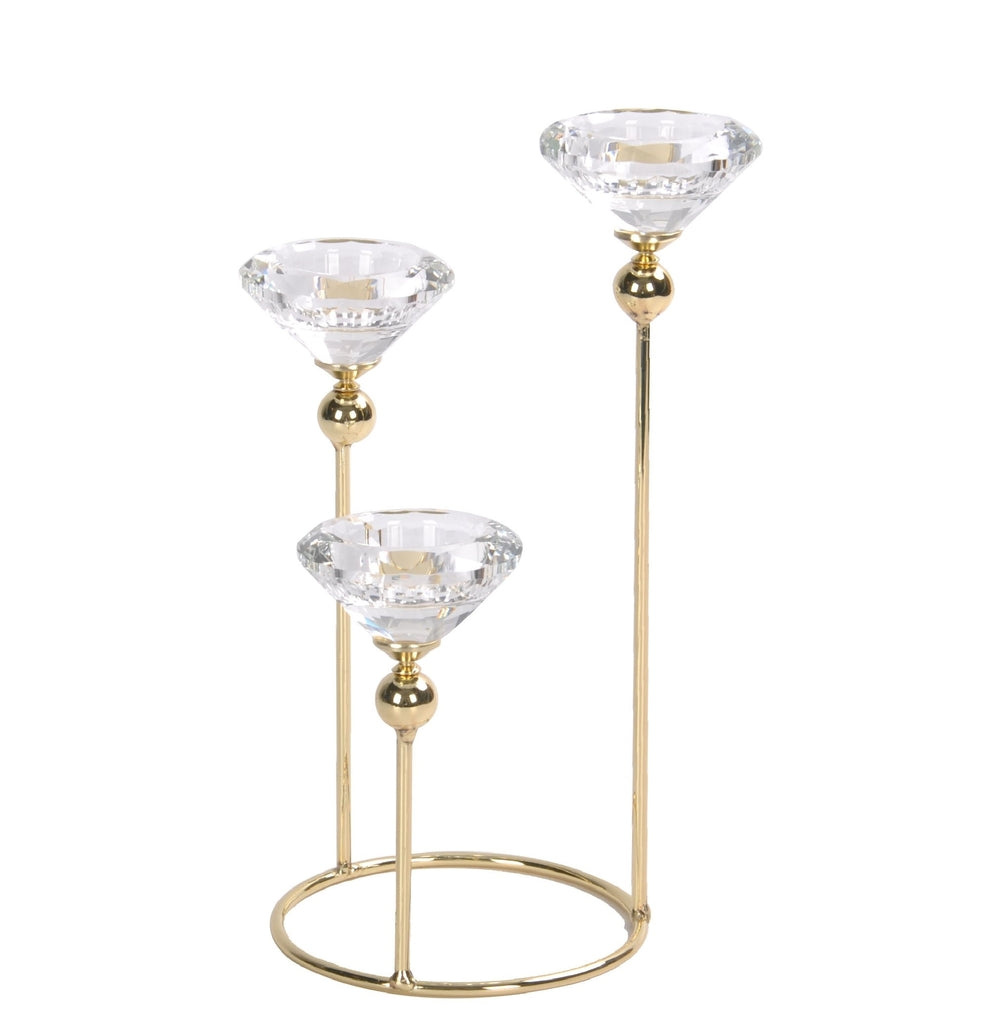 Antique Gold Diamond Shape Tealight Candle Holder 25cm - Metal & Glass - SuperSaverAU - view 1