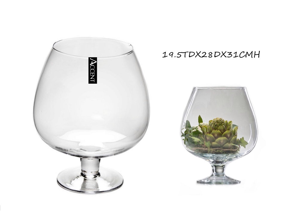 Glass Brandy Balloon Vase 2 Pack - Clear, 31cm, Stylish Home Decor - SuperSaverAU - view 1