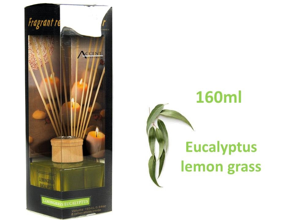 Fragrant Oil Diffuser Lemongrass Eucalyptus 160ml - 12 Sticks, Clear Oil - SuperSaverAU - view 1