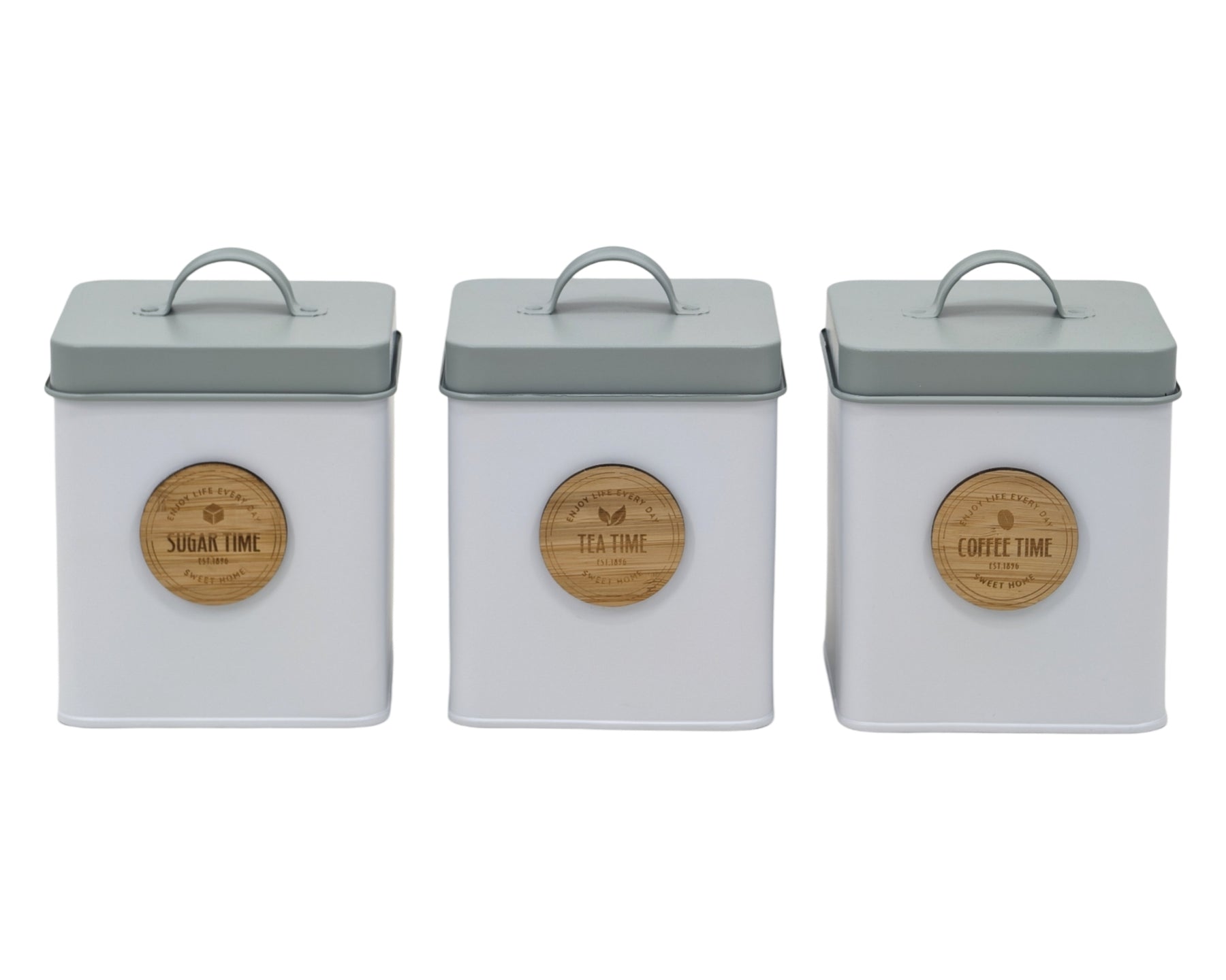 Set 3 Metal Kitchen Storage Tin Sugar Tea Coffee 14x14x18cm Multi Colour - SuperSaverAU - view 1