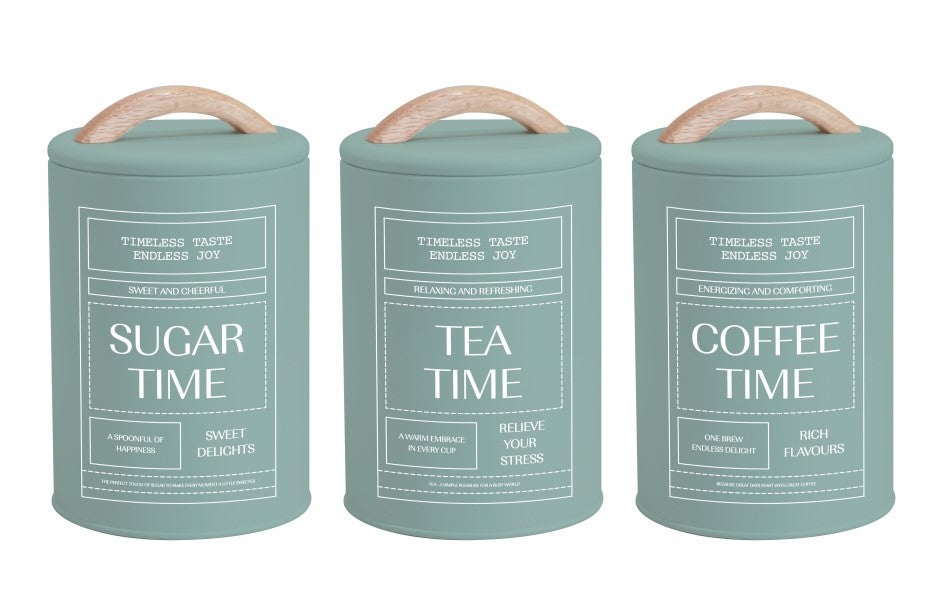 Premium Sage Green Metal Coffee Tea Sugar Tins – Set of 3