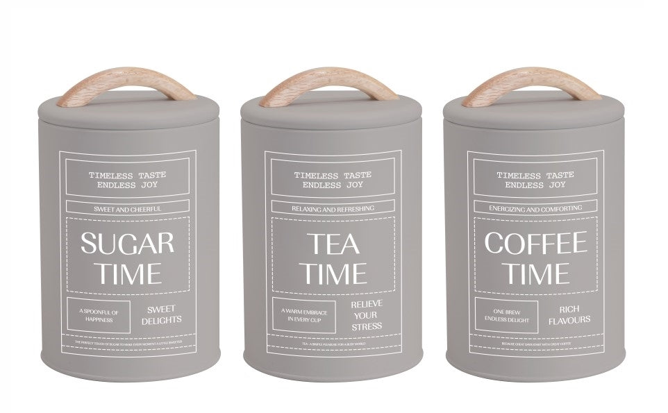 Premium Almond Cream Metal Coffee Tea Sugar Tins – Set of 3