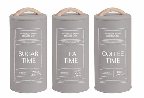 Premium Almond Cream Metal Coffee Tea Sugar Tins – Set of 3