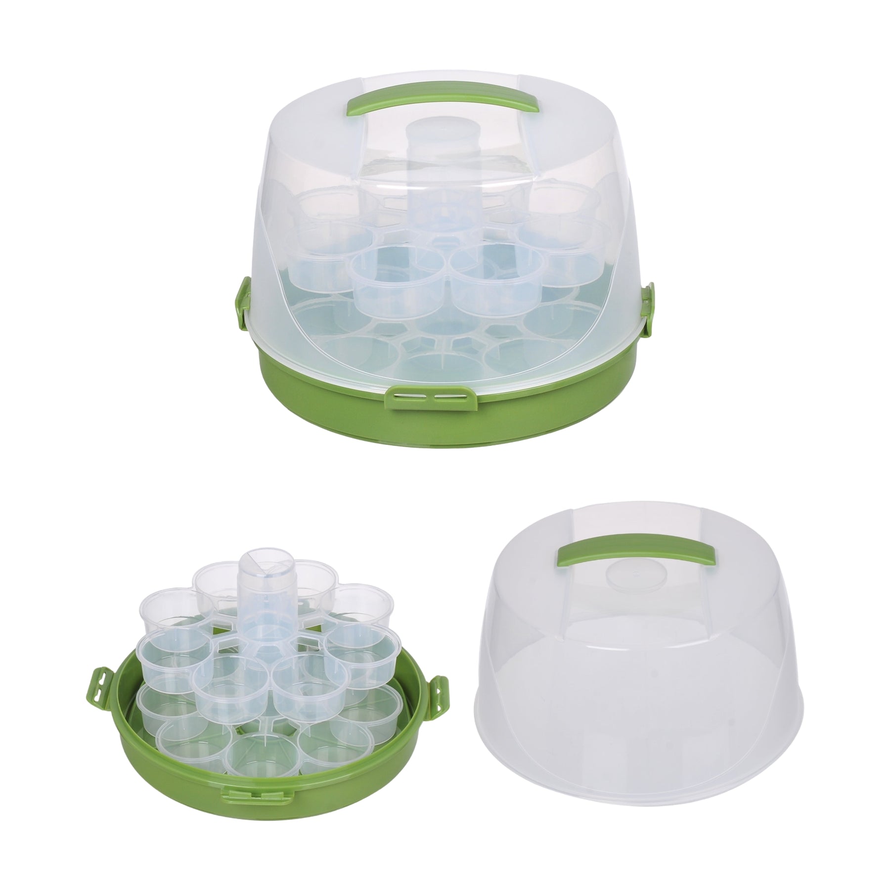 Clear Green Round 2 Tier Cupcake & Cake Carrier 28cm - Plastic, 1kg - SuperSaverAU - view 1