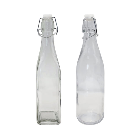 Clear Glass Bottle w Clip Lid 500ml - 24 Pack, 27cm, 2 Assorted Designs - SuperSaverAU - view 1