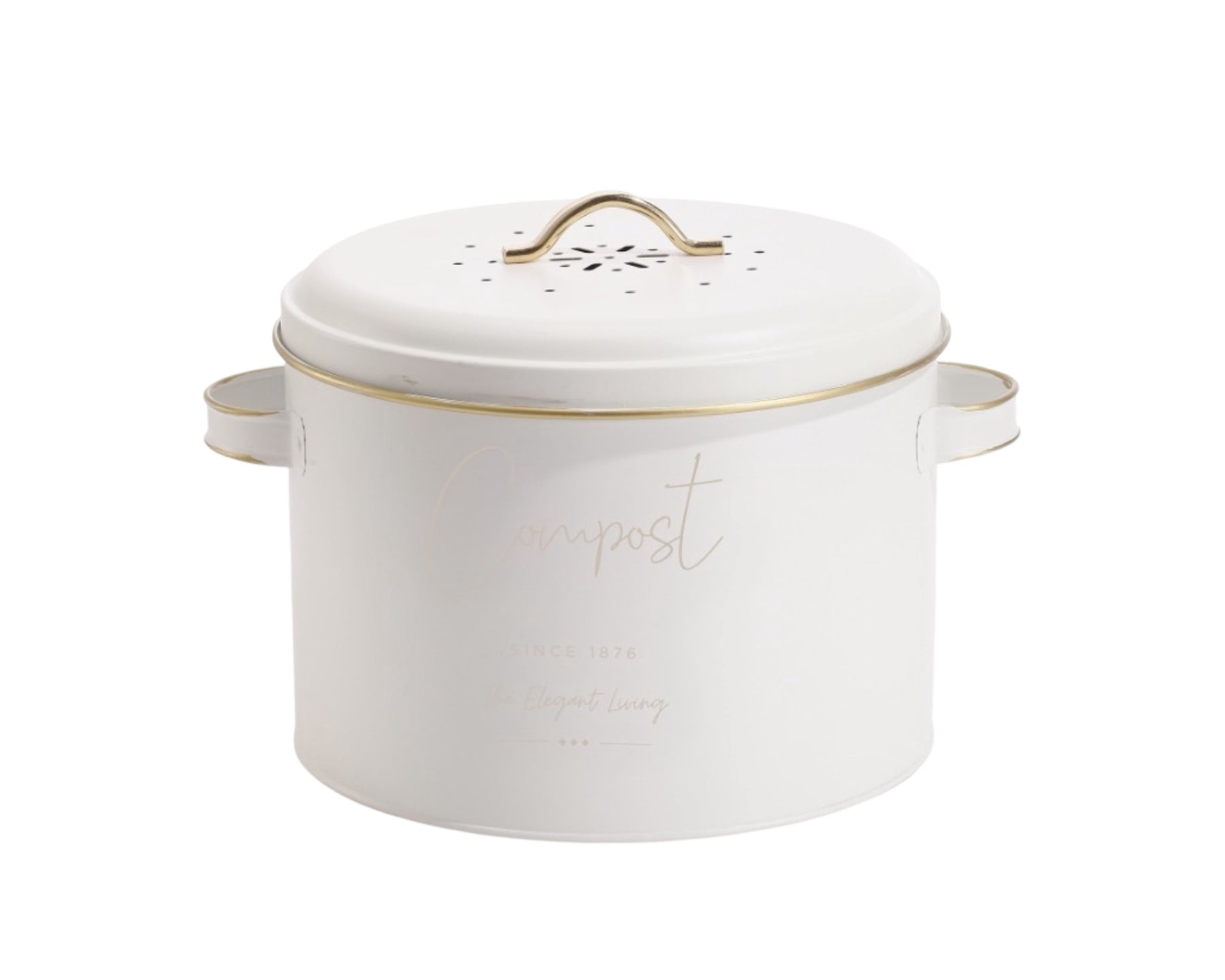 Elegant Living Metal Compost Bin – White 16cm