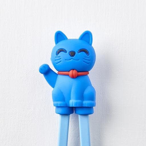 Premium Maneki Lucky Cat Trainer Chopsticks Dishwasher Safe - Blue