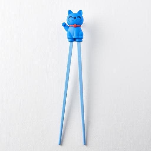 Premium Maneki Lucky Cat Trainer Chopsticks Dishwasher Safe - Blue