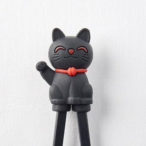 Premium Maneki Lucky Cat Trainer Chopsticks Dishwasher Safe - Black