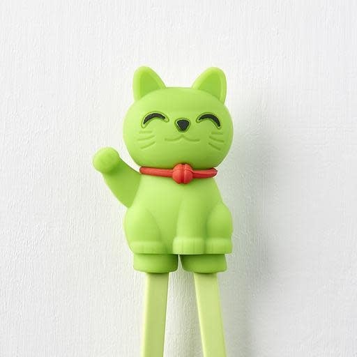 Premium Maneki Lucky Cat Trainer Chopsticks Dishwasher Safe - Green