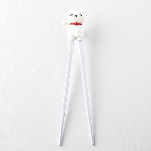 Premium Maneki Lucky Cat Trainer Chopsticks Dishwasher Safe - White