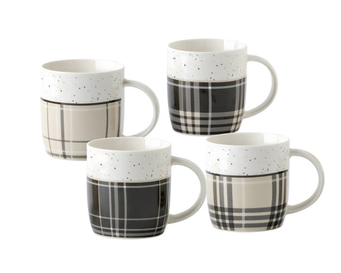 24 Assorted 360ml Tartan New Bone China Mugs - Multi Colour - SuperSaverAU - view 1