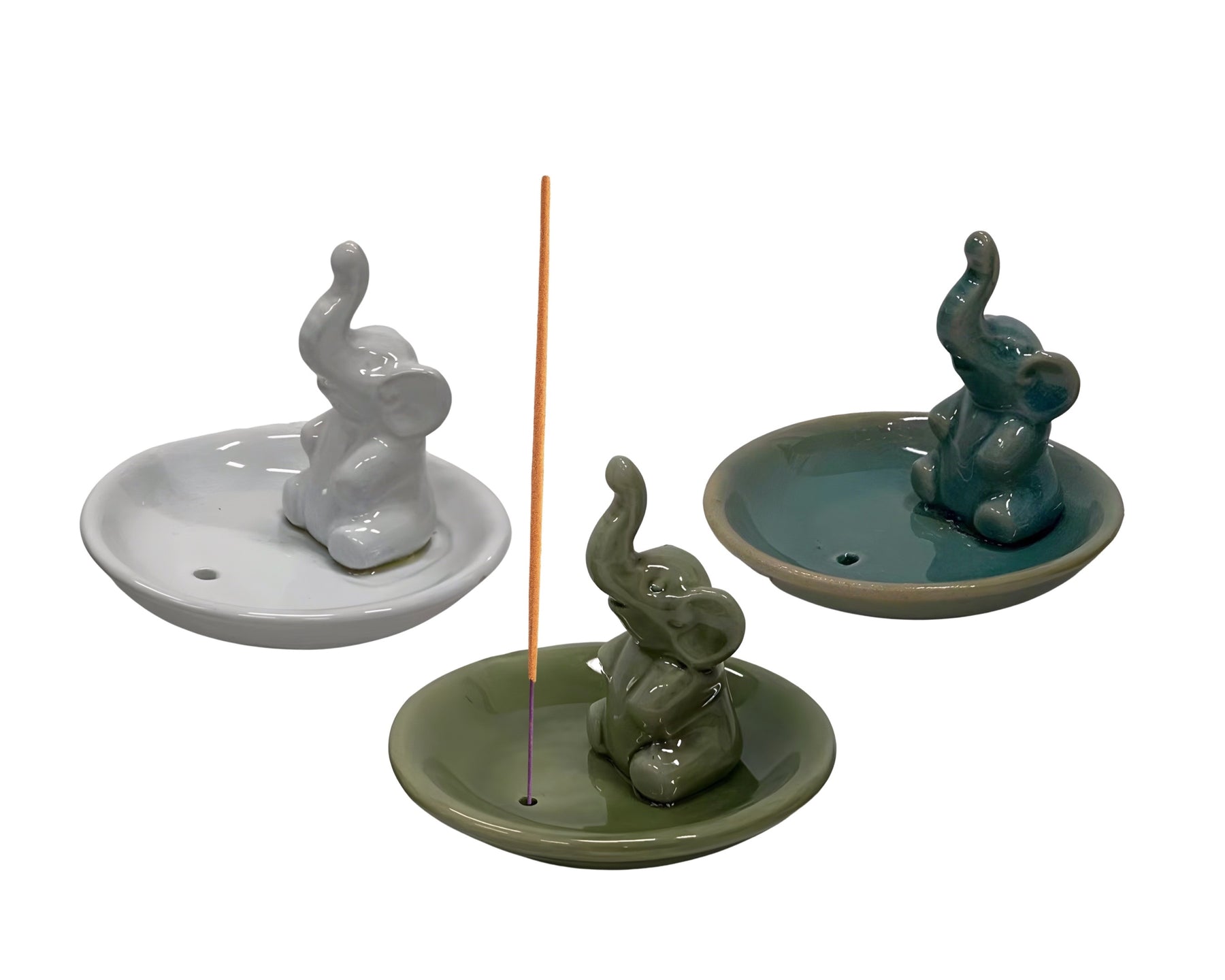 Set 3 Elephant Incense Holder Multi Colour 10cm - Ceramic - SuperSaverAU - view 1
