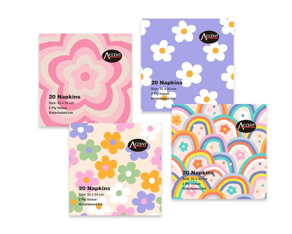 Groovy Style Napkins 960 Pack 2Ply Multi Colour 33cm for Table Decor - SuperSaverAU - view 1