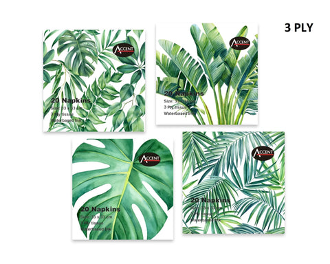 Tropical Leaves 3Ply Napkin 960 Asst, 33cm, Green, Paper, 6kg - SuperSaverAU - view 1