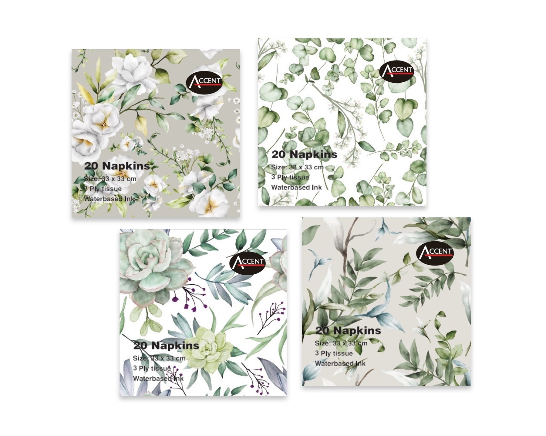 Eucalyptus Pattern Napkin 3Ply Assorted 960 Pack 33cm - Multi Colour - SuperSaverAU - view 1