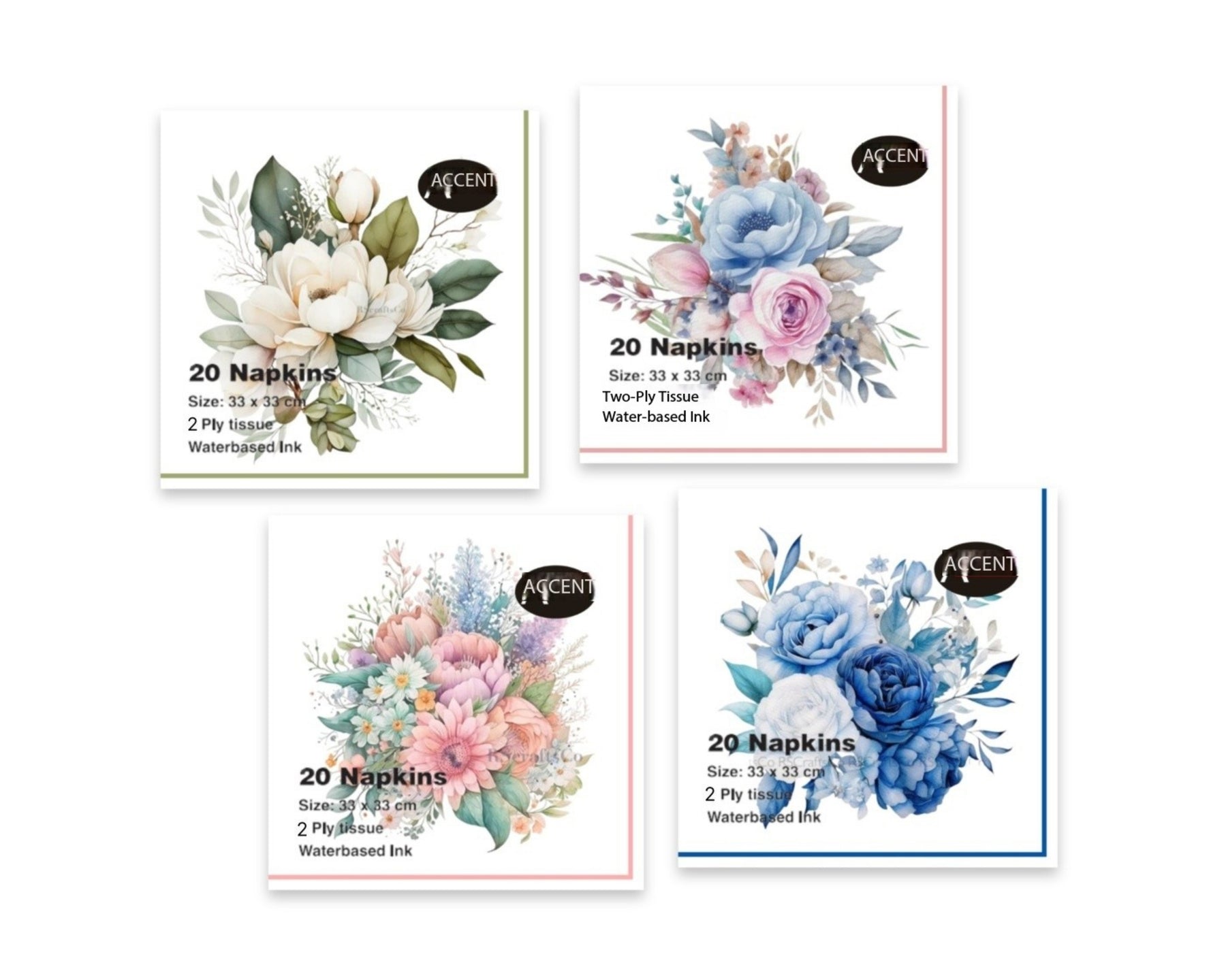 Flower Bouquet Napkins 960 Pack 2Ply Assort 33x1cm Multi Colour - SuperSaverAU - view 1