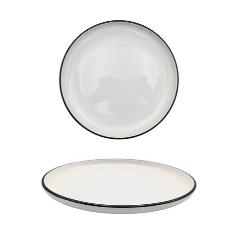Sorrento Porcelain Dinner Plates, 24 pcs, 26cm, White with Black Rim - SuperSaverAU - view 1