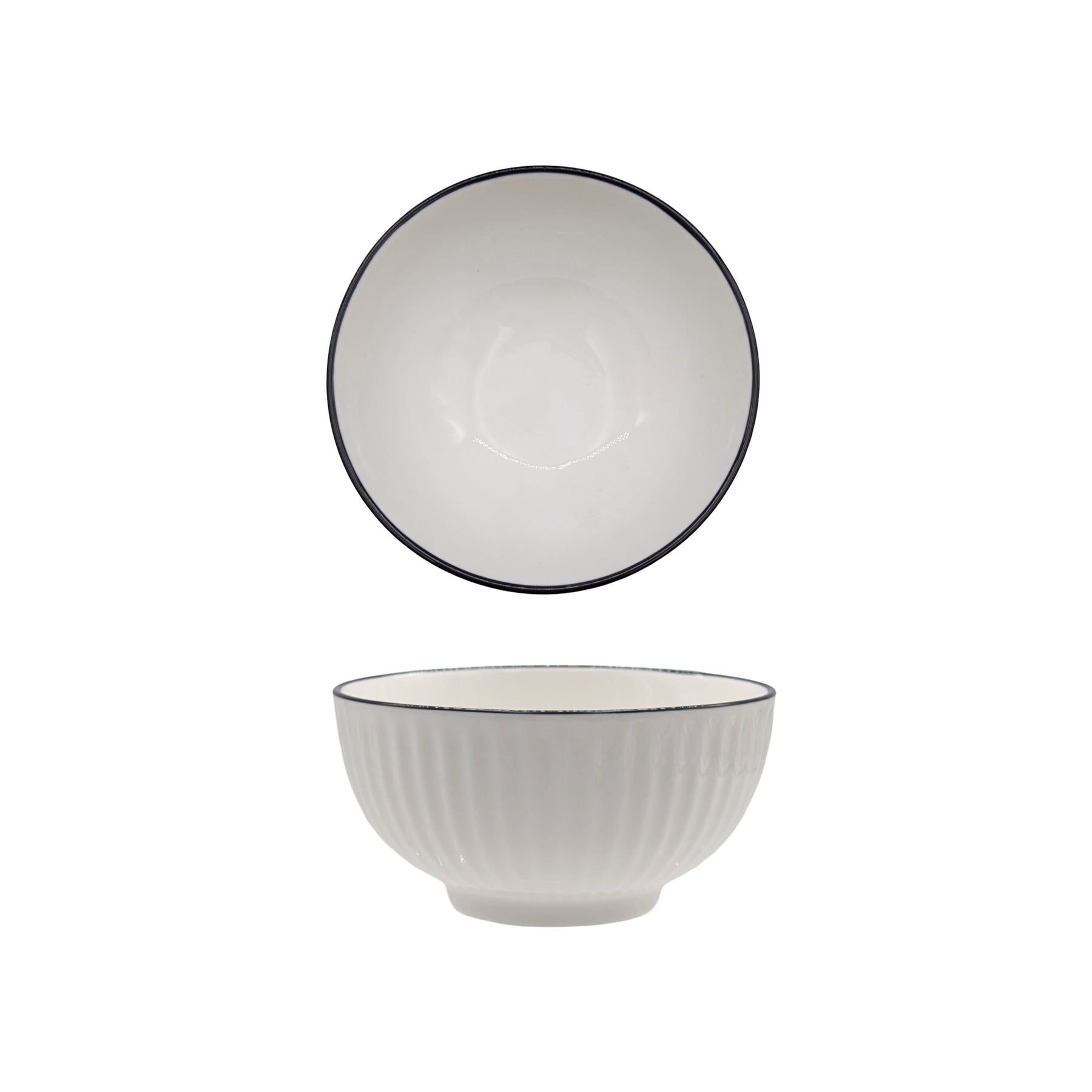 Sorrento Porcelain Embossed Rice Bowl 4.5" White W Black Rim - Set of 24 - SuperSaverAU - view 1