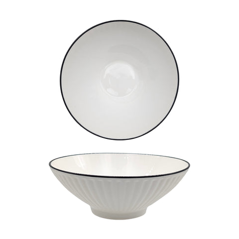 Sorrento Porcelain Embossed Soup Bowl 8" 20cm White with Black Rim - Set of 24 - SuperSaverAU - view 1