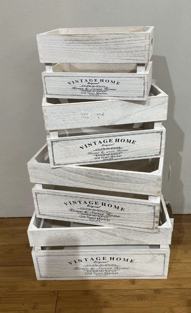Set 4 Vintage Home Wood Crate White Wash 40x20cm - SuperSaverAU - view 2
