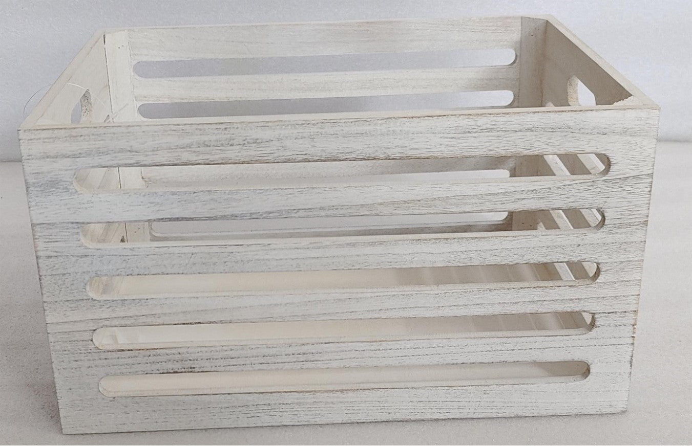 Wood Crates White Wash 40x22cm, Paulownia Wood & Metal, Stylish Home Decor - SuperSaverAU - view 1