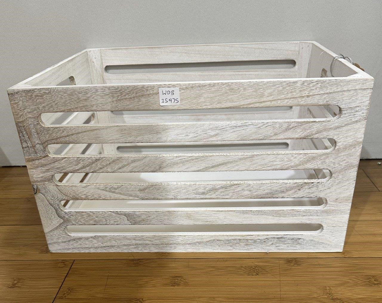 Wood Crates White Wash 40x22cm, Paulownia Wood & Metal, Stylish Home Decor - SuperSaverAU - view 2