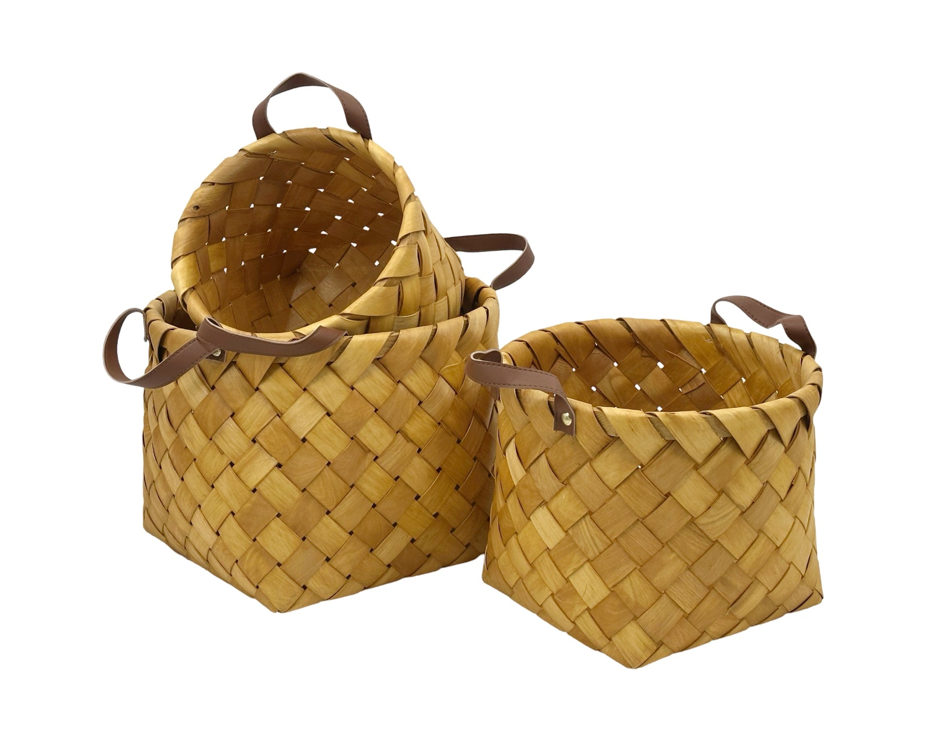 Set 3 Plywood Hand Woven Baskets - Natural, 36cm, 30cm, 18cm - SuperSaverAU - view 1