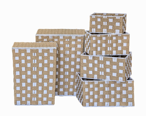 Woven Paper Rope Laundry Basket Set of 6, 55cm, Brown & White - SuperSaverAU - view 1