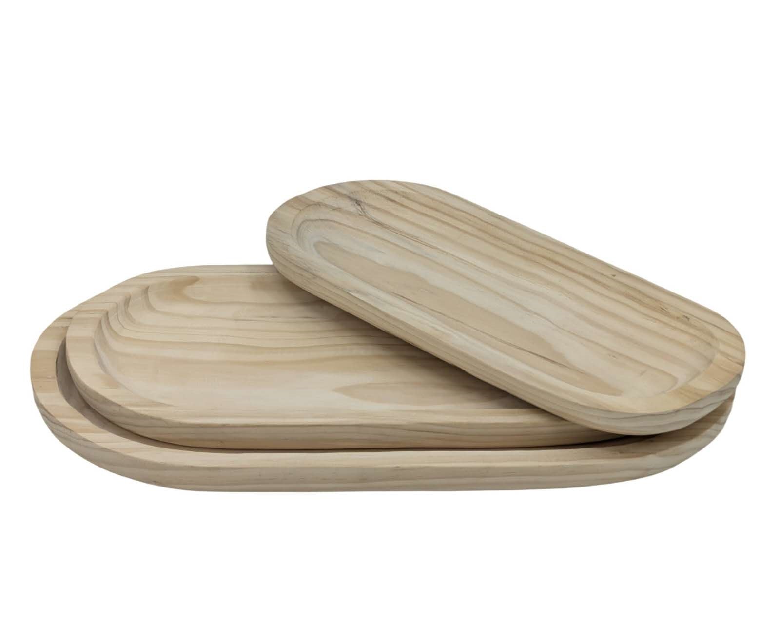 Set 3 Wood Oval Trays, Natural, Large 45cm, Medium 40cm, Small 37cm - SuperSaverAU - view 1