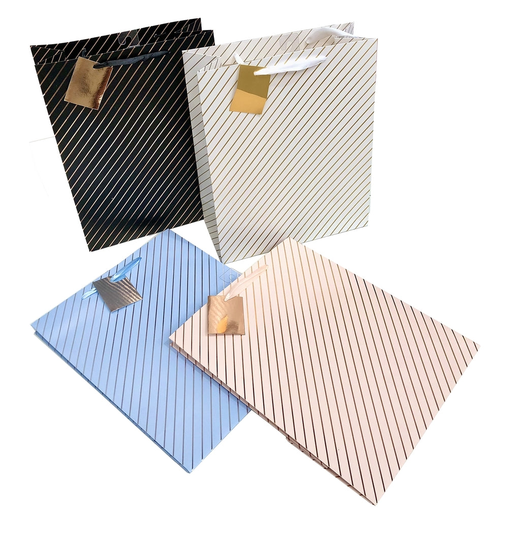 bulk 24 Large Foil Stripe Gift Bag Assort 32cm - SuperSaverAU - view 1